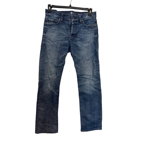 7 For All Mankind Standard Fit Denim Jeans Size 30 Blue Wash Cotton Blend Button - Picture 1 of 8